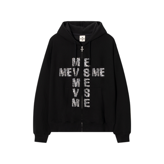 RHINESTONE LOGO ZIP HOODIE