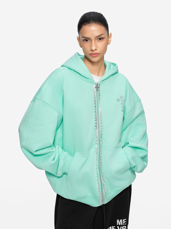 Rhinestone Embellished Zip-Up Hoodie