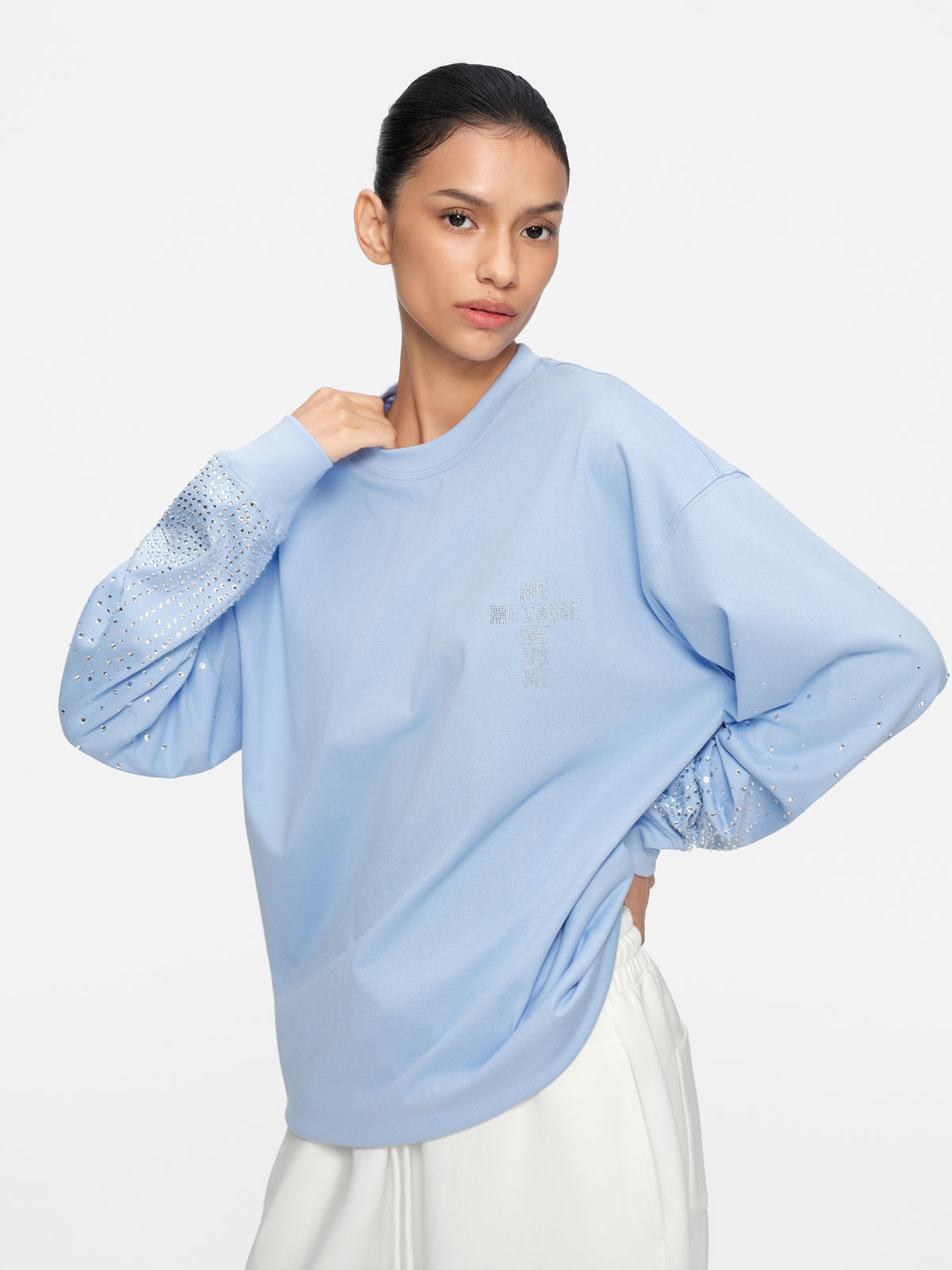 Langarmshirt mit Farbverlauf und Strasssteinen
