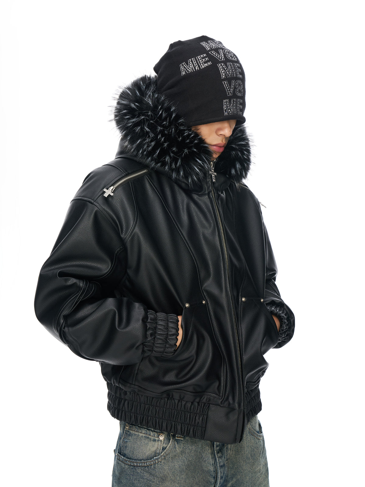 LEDERJACKE MIT KUNSTFELLBESATZ