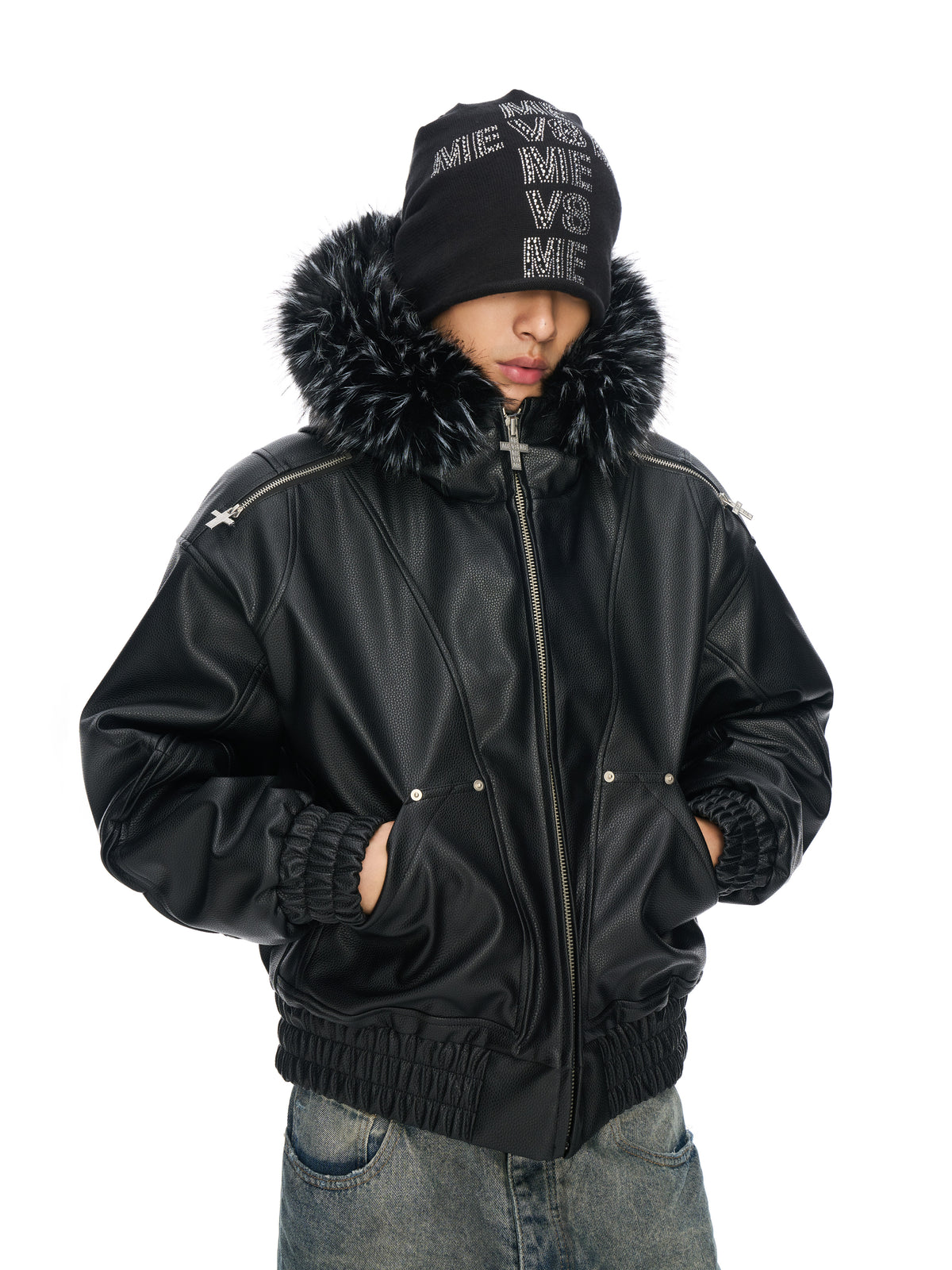 LEDERJACKE MIT KUNSTFELLBESATZ