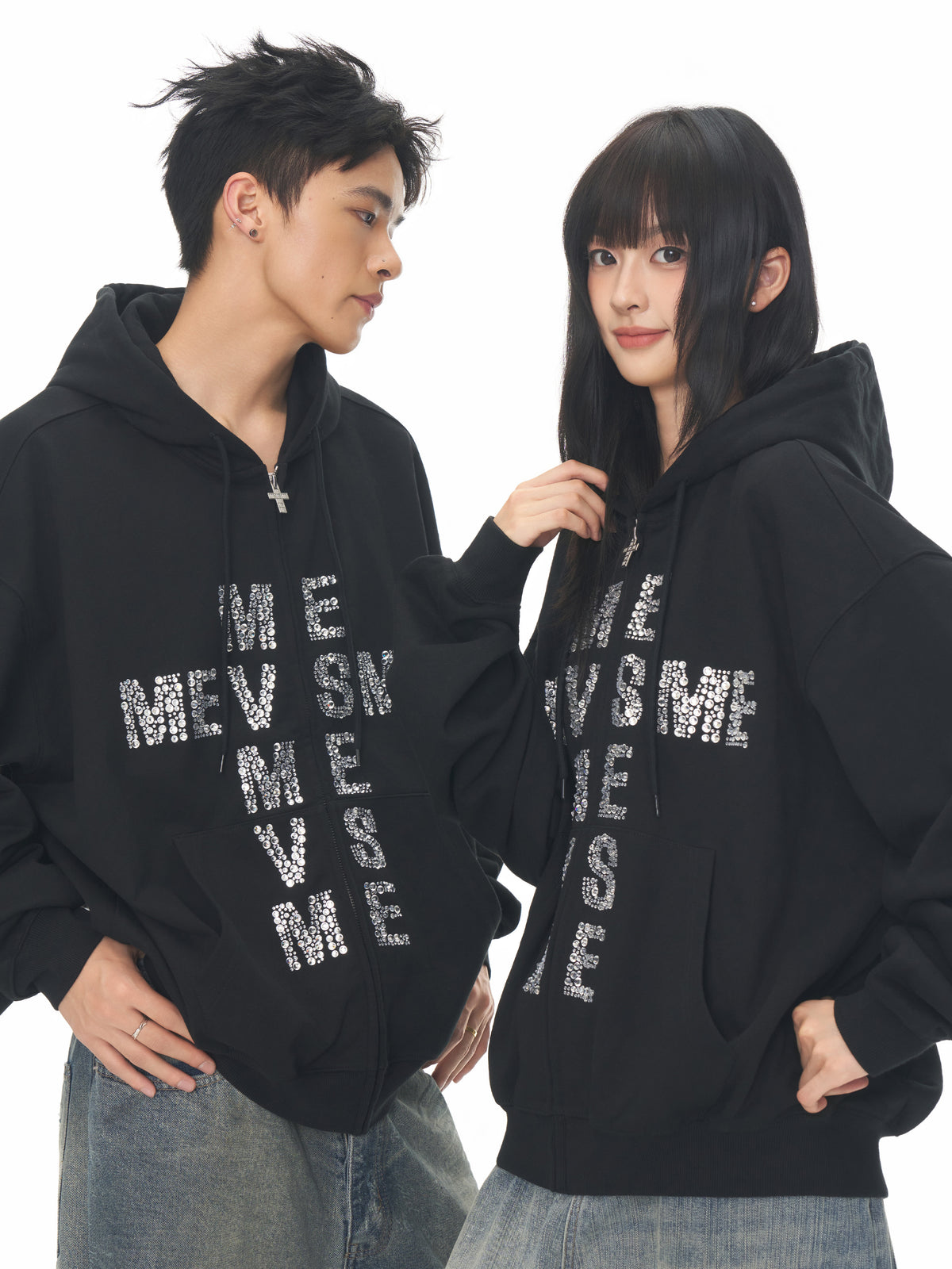 RHINESTONE LOGO ZIP HOODIE