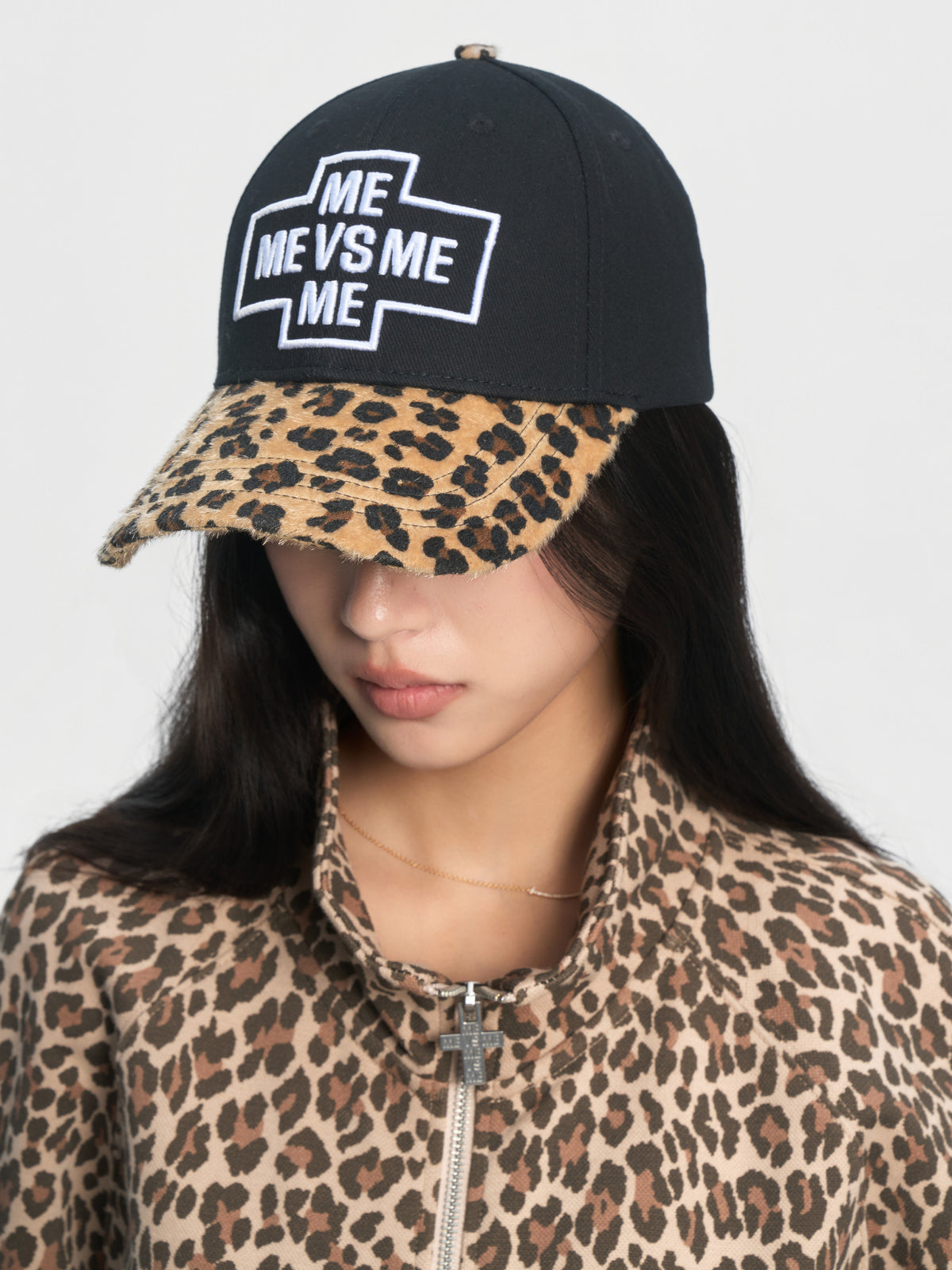 Embroidered Leopard-Brim Cap