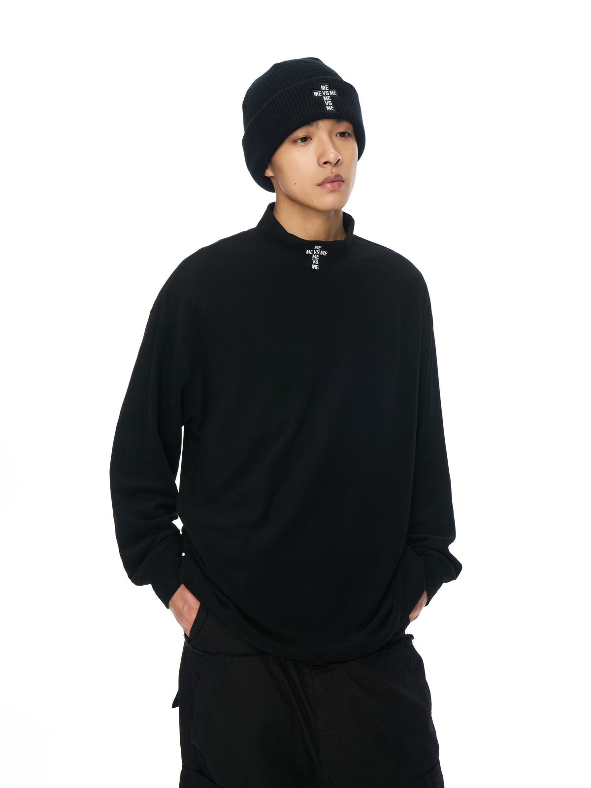 LANGARMSHIRT MIT LOGO UND STEHKRAGEN