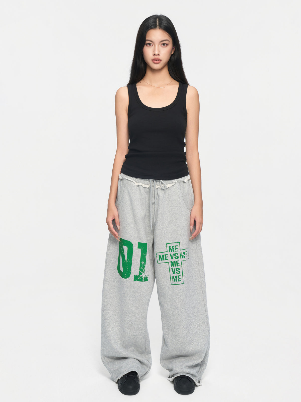 Distressed Wide-Leg Sweatpants