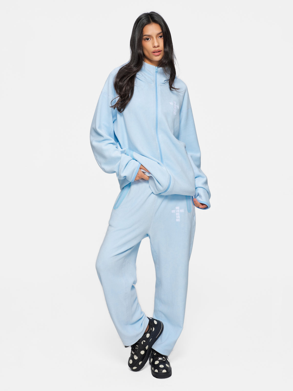 Blue Fleece Tracksuit Zip-Up Hoodie