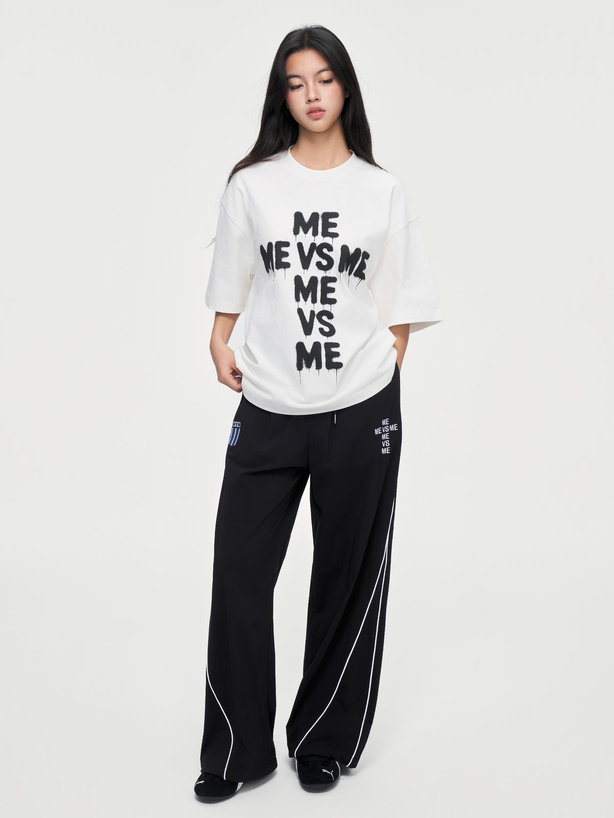 Piping Wide-Leg Track Pants