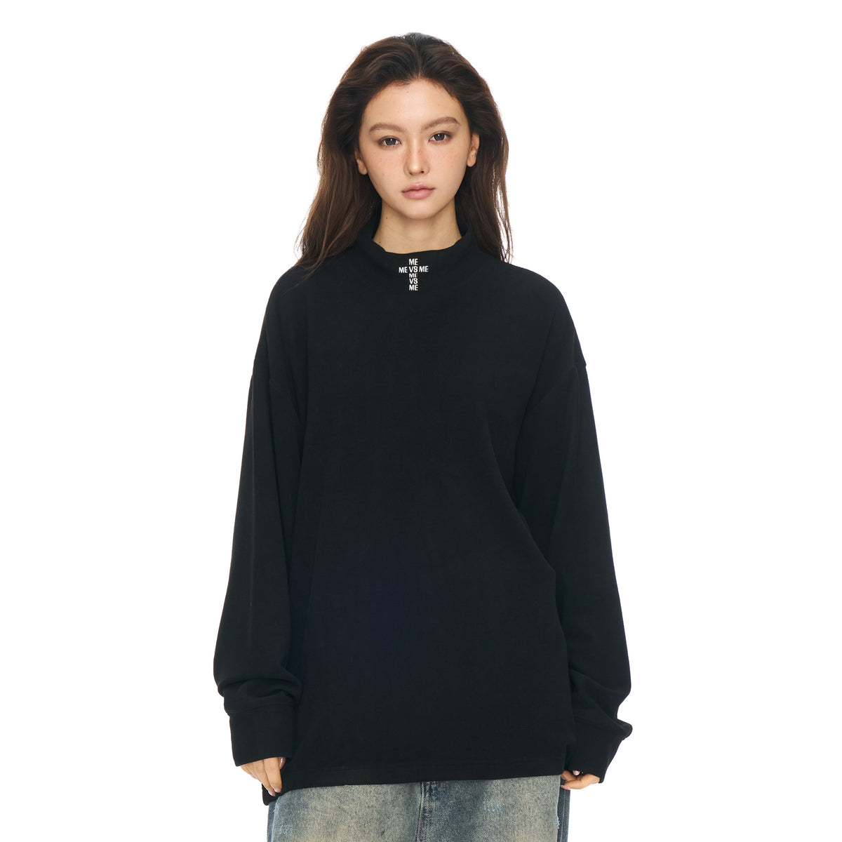 LANGARMSHIRT MIT LOGO UND STEHKRAGEN