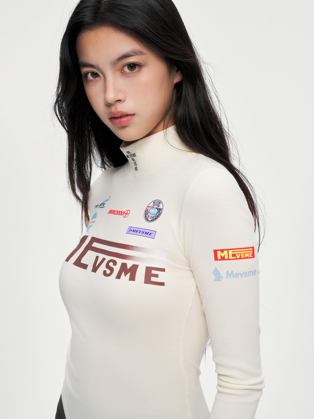Moto-Graphic Mock Neck Top