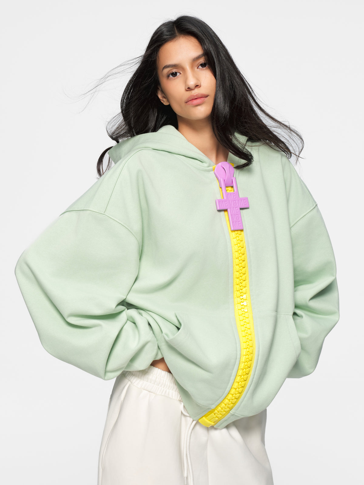 Contrast Chunky big zipper hoodie