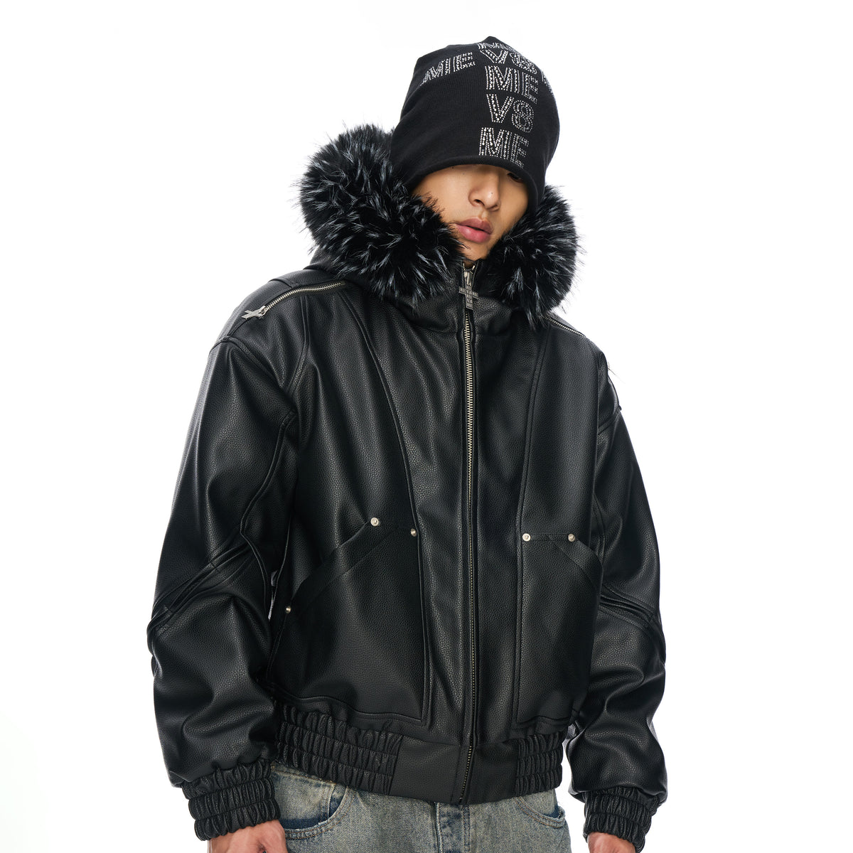 LEDERJACKE MIT KUNSTFELLBESATZ