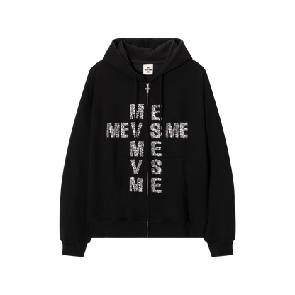 RHINESTONE LOGO ZIP HOODIE