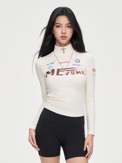 Moto-Graphic Mock Neck Top