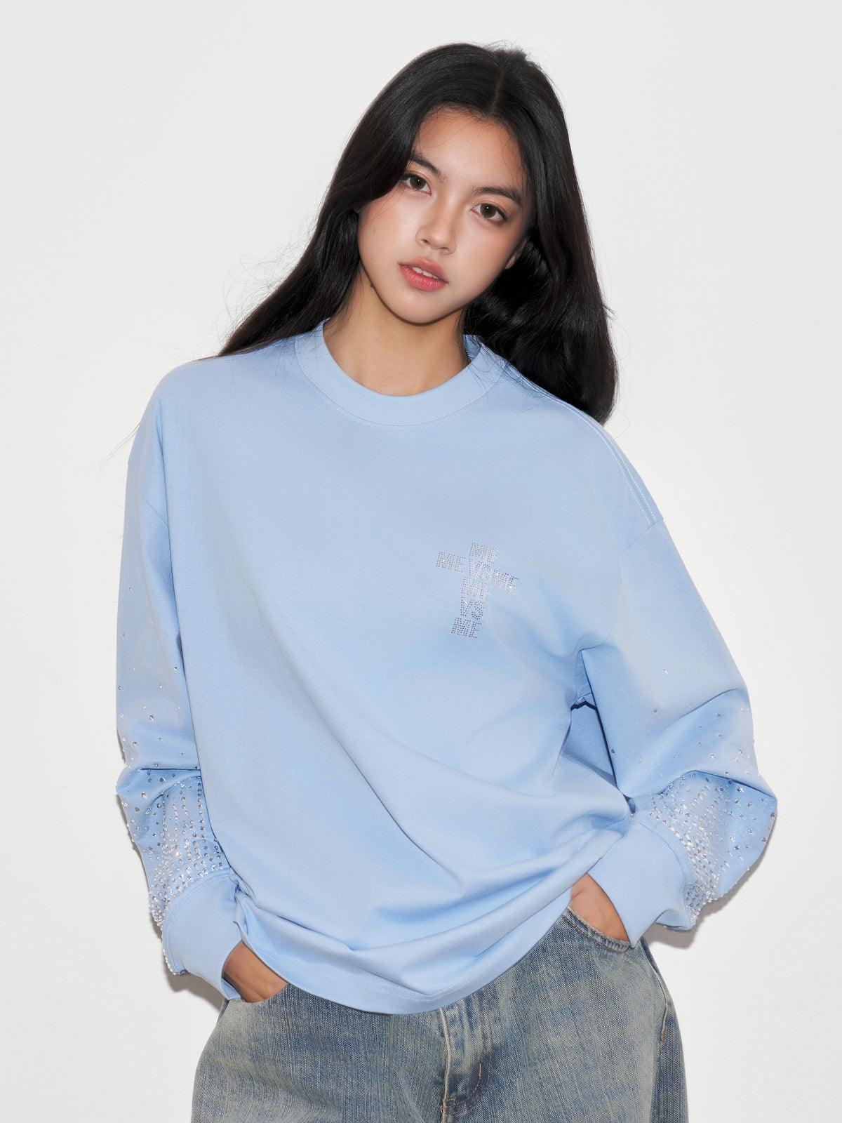 Langarmshirt mit Farbverlauf und Strasssteinen