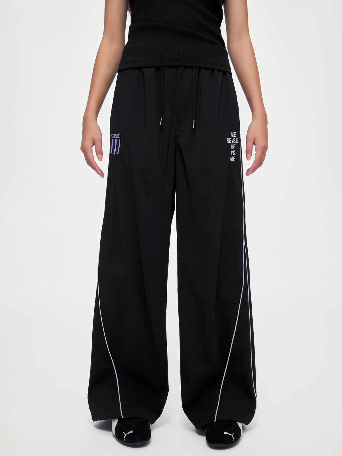 Piping Wide-Leg Track Pants