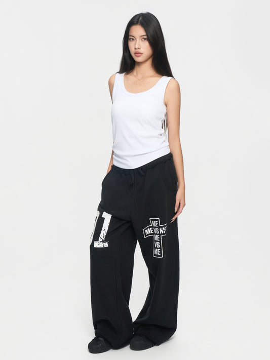 Distressed Wide-Leg Sweatpants