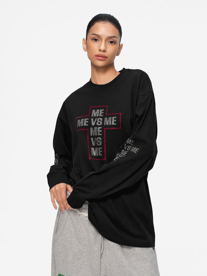 Rhinestone Cross Long Sleeve T-Shirt