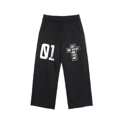Distressed Wide-Leg Sweatpants