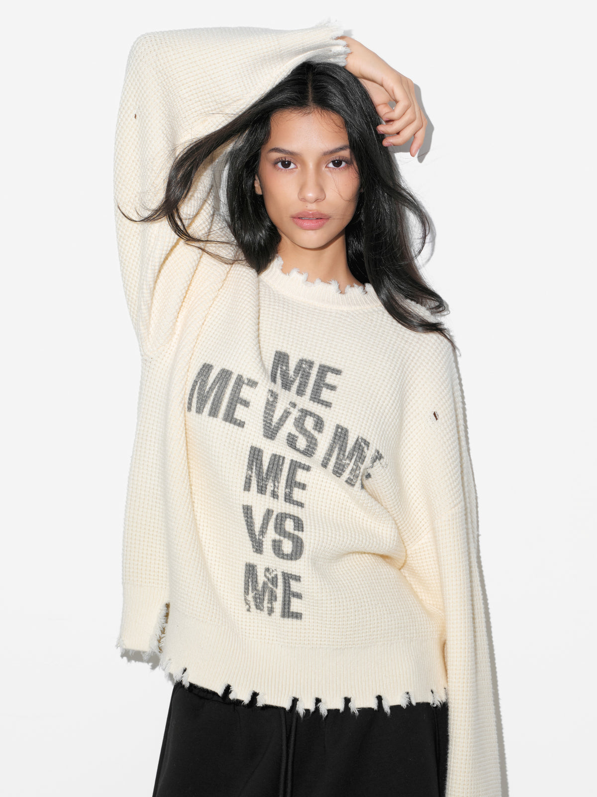Distressed Logo Knit Sweater