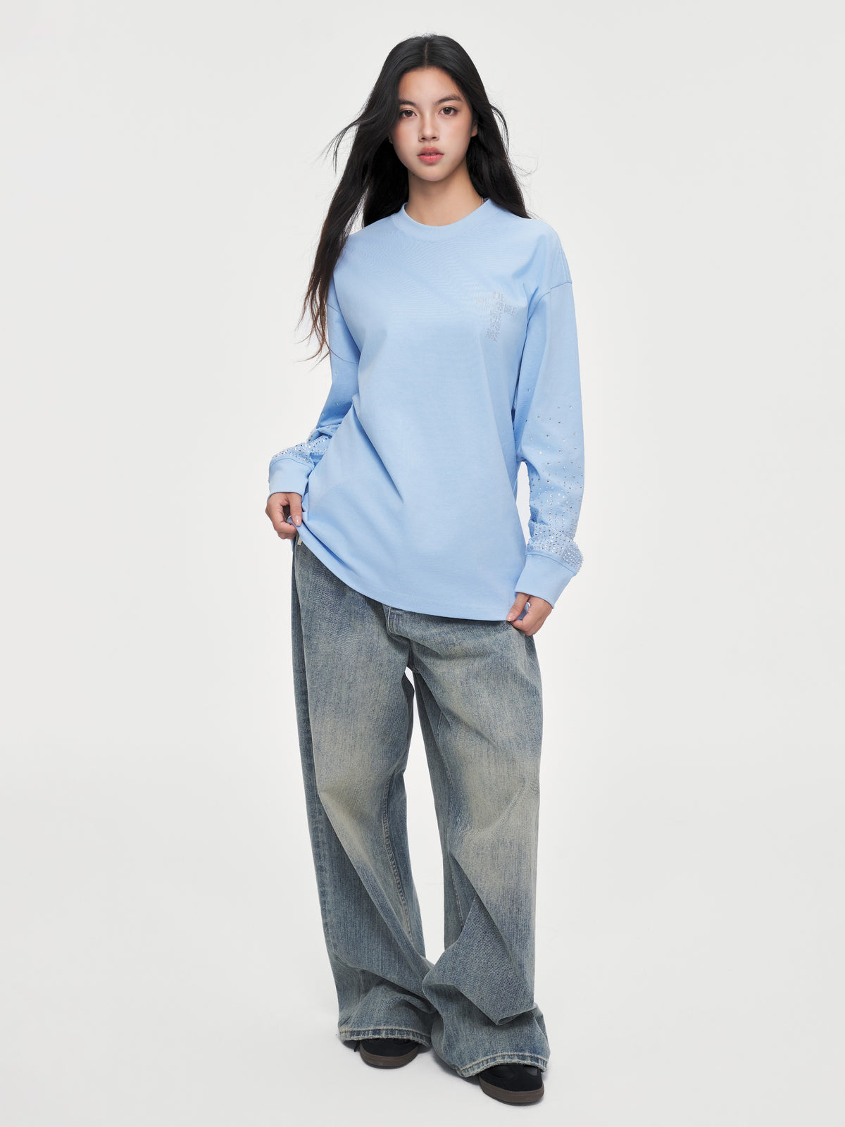 Langarmshirt mit Farbverlauf und Strasssteinen
