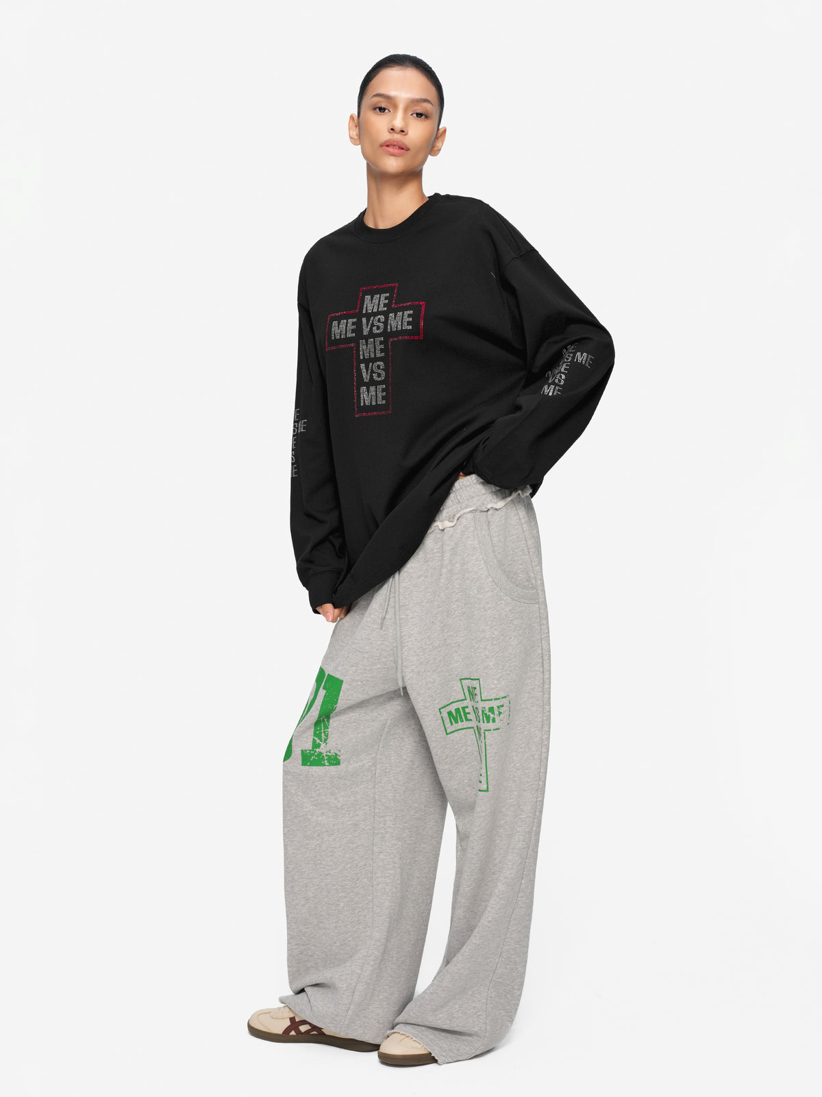Rhinestone Cross Long Sleeve T-Shirt