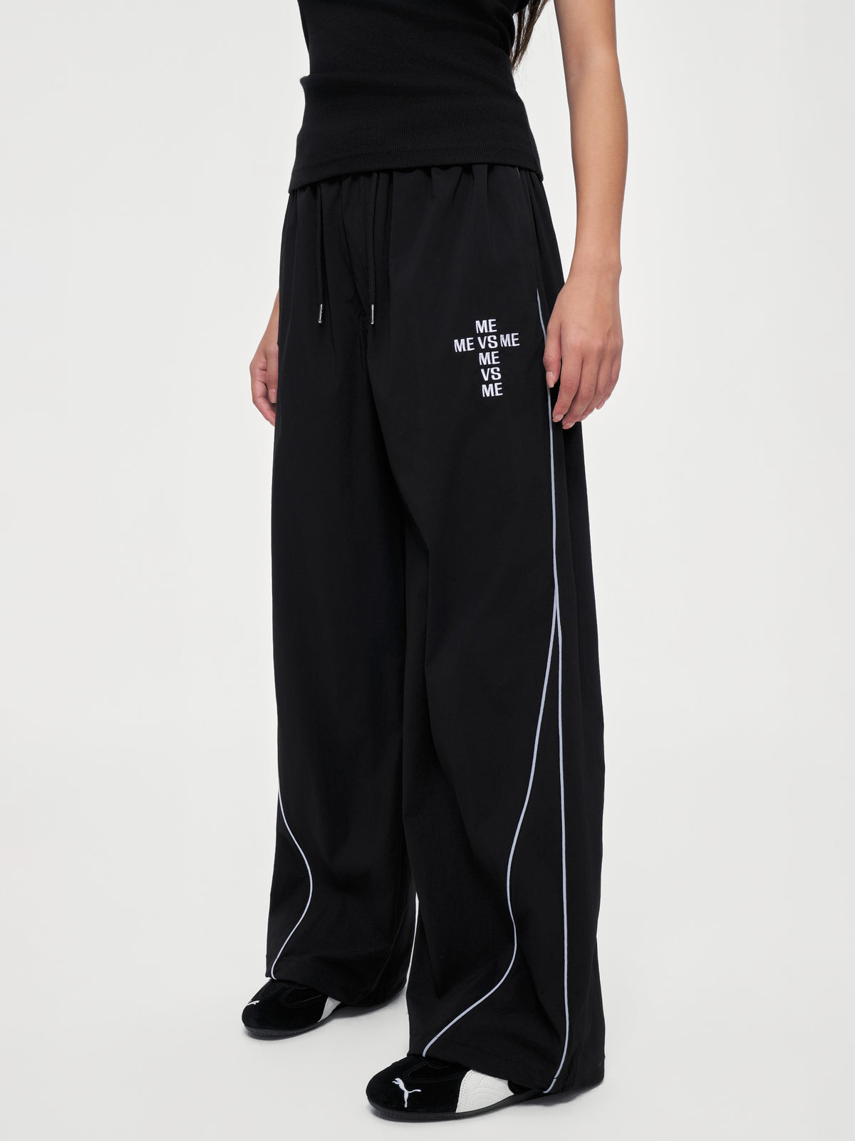 Piping Wide-Leg Track Pants