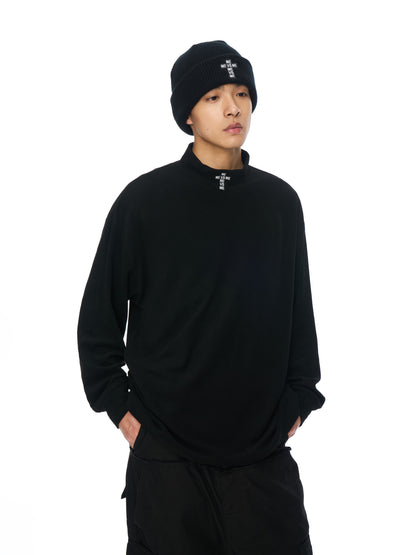 LANGARMSHIRT MIT LOGO UND STEHKRAGEN