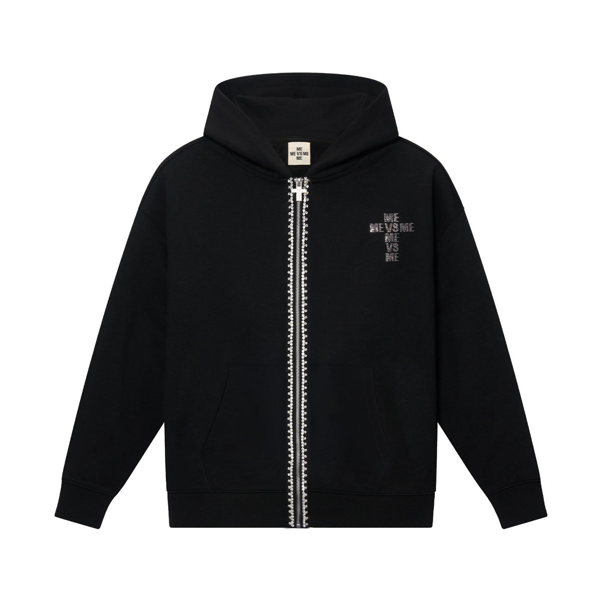 Kapuzenpullover mit Reißverschluss und Strassverzierung