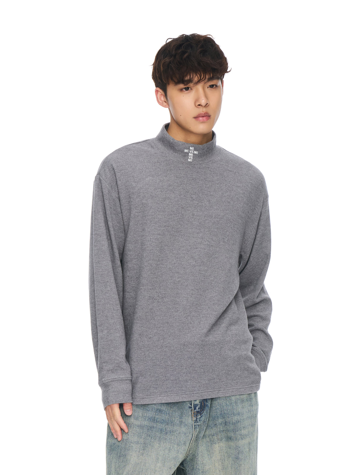 LANGARMSHIRT MIT LOGO UND STEHKRAGEN