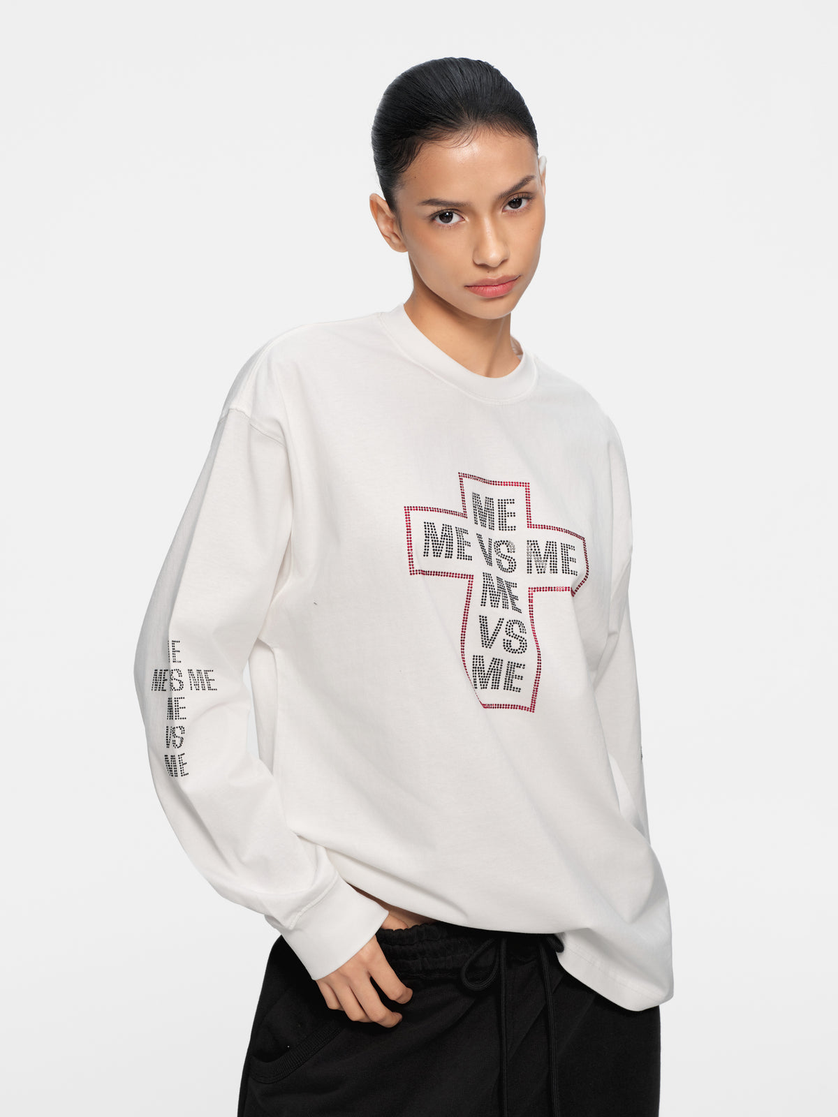 Rhinestone Cross Long Sleeve T-Shirt