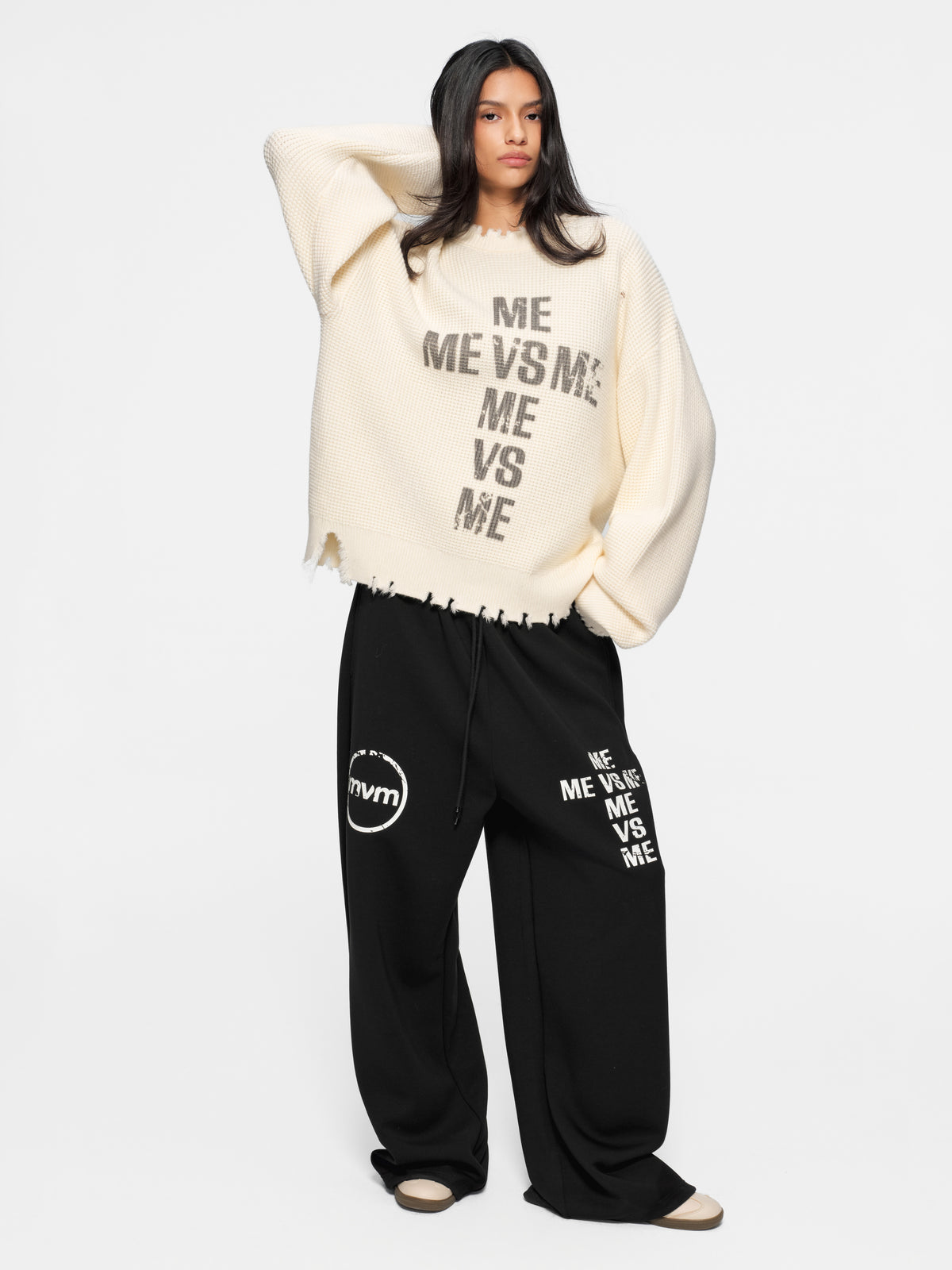 Distressed Logo Knit Sweater