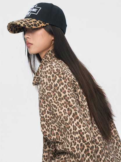 Embroidered Leopard-Brim Cap