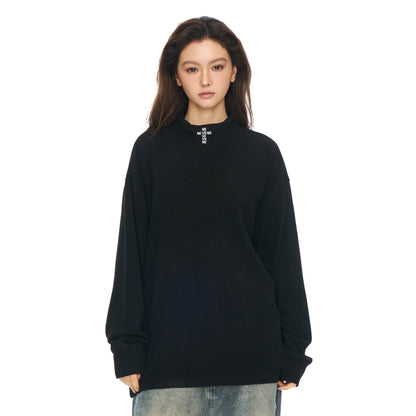LANGARMSHIRT MIT LOGO UND STEHKRAGEN