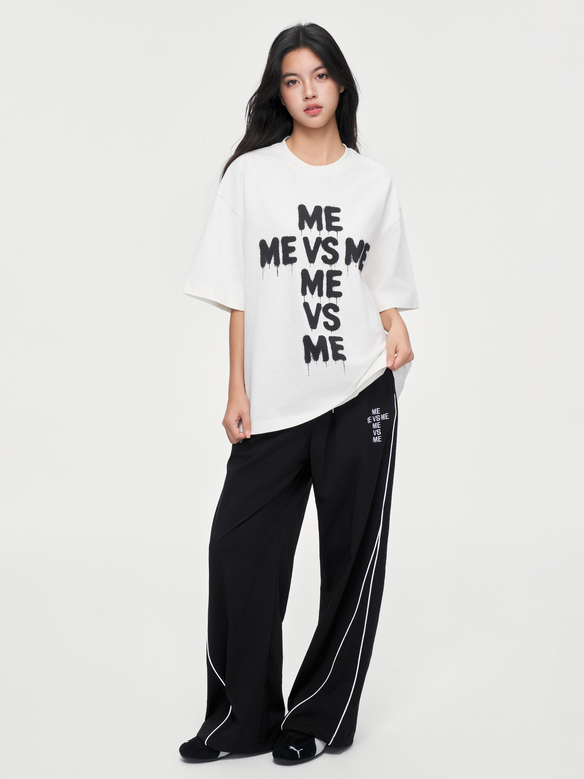 Piping Wide-Leg Track Pants