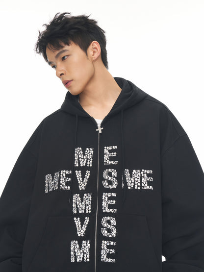 RHINESTONE LOGO ZIP HOODIE