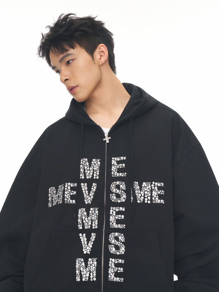 RHINESTONE LOGO ZIP HOODIE