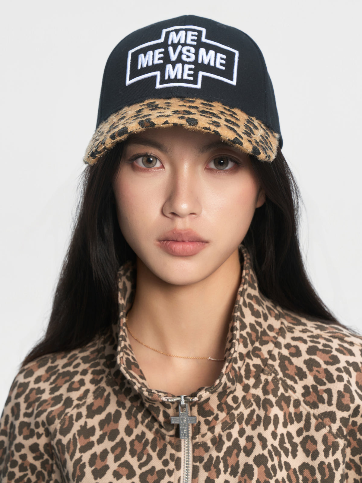 Embroidered Leopard-Brim Cap