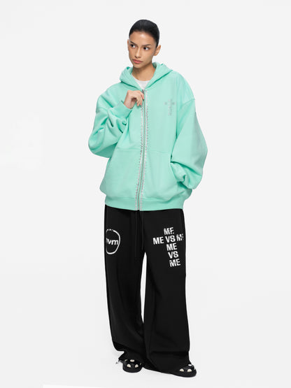 Kapuzenpullover mit Reißverschluss und Strassverzierung