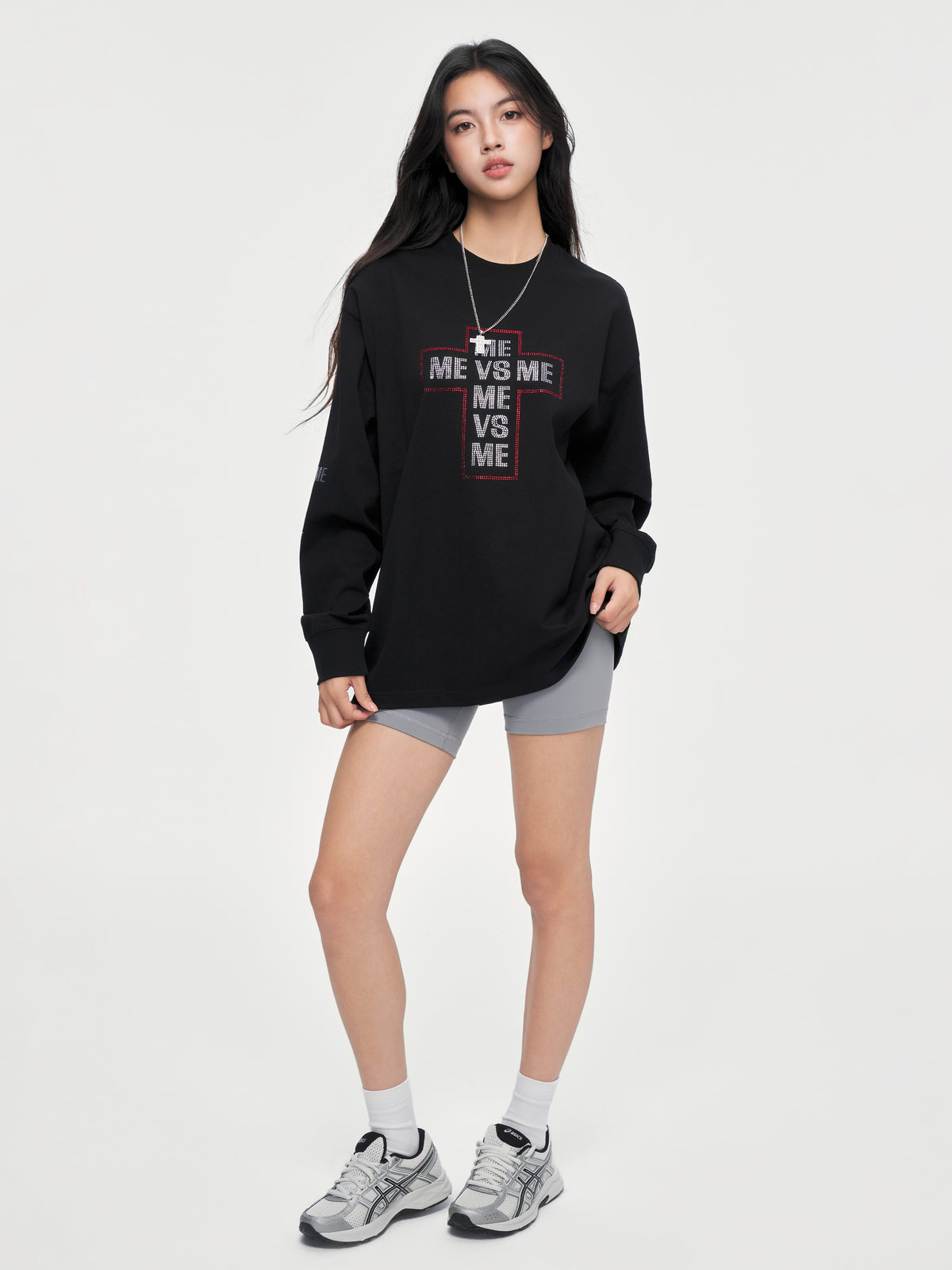 Rhinestone Cross Long Sleeve T-Shirt