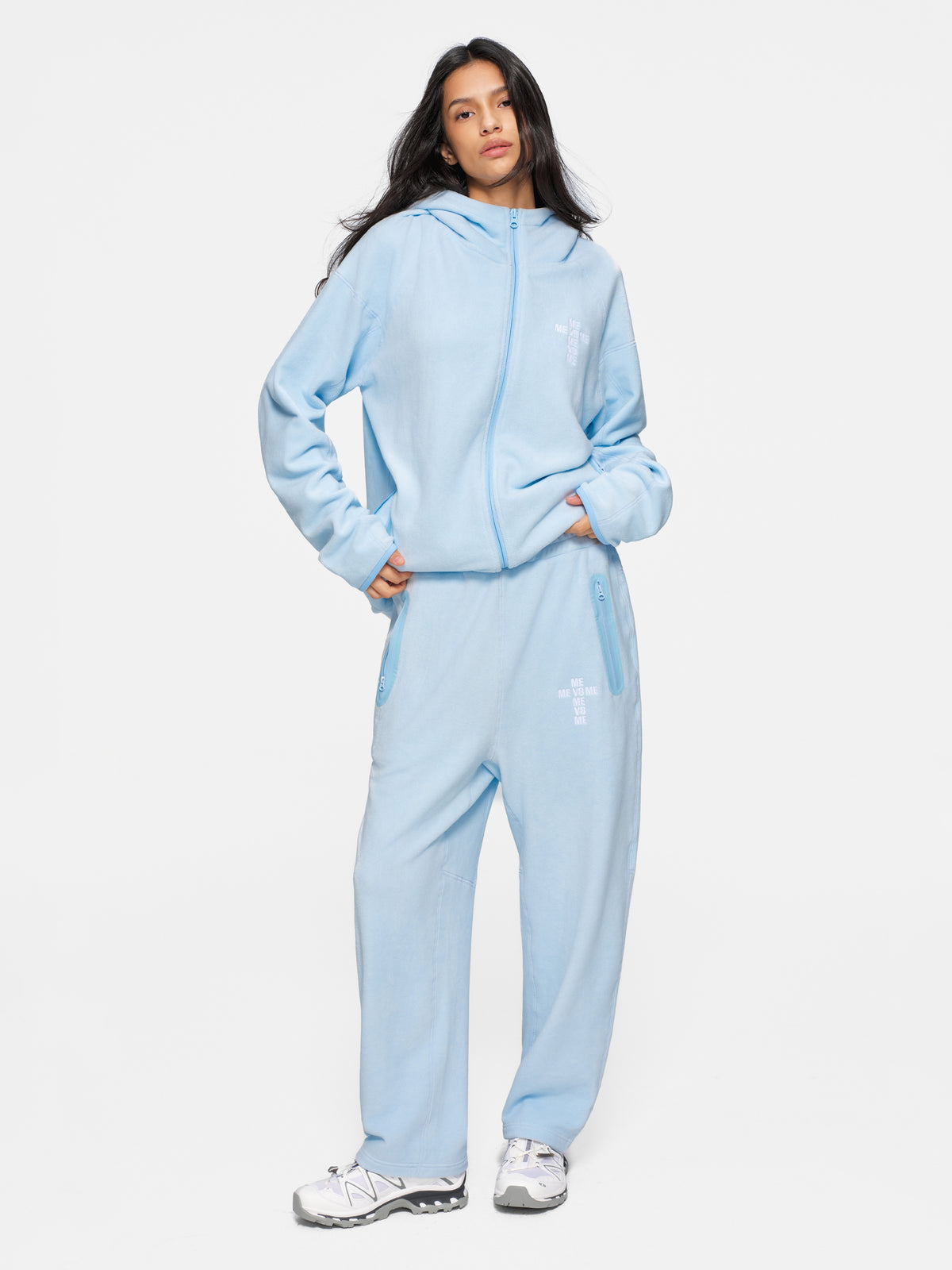 Blue Fleece Tracksuit Zip-Up Hoodie