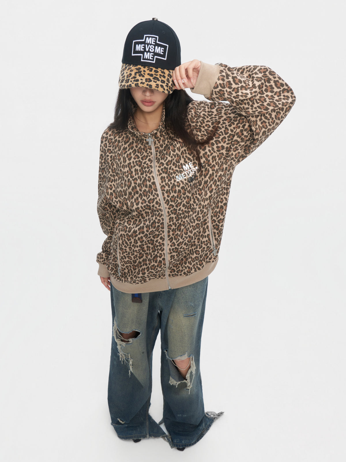 Embroidered Leopard-Brim Cap