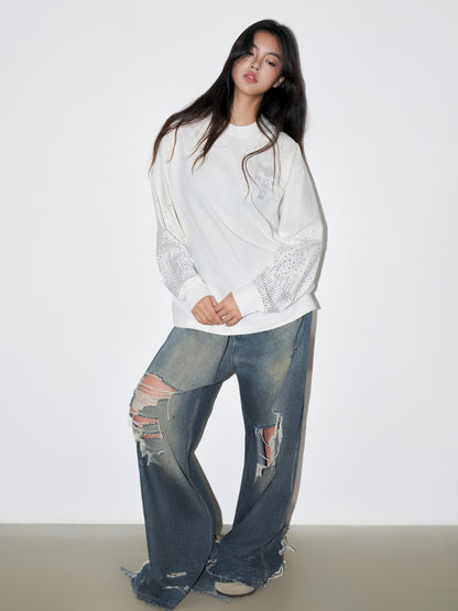 Langarmshirt mit Farbverlauf und Strasssteinen