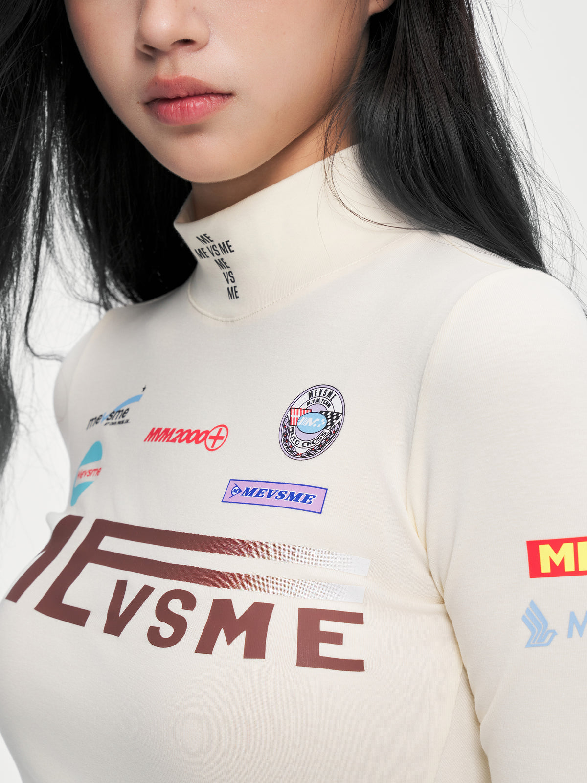 Moto-Graphic Mock Neck Top