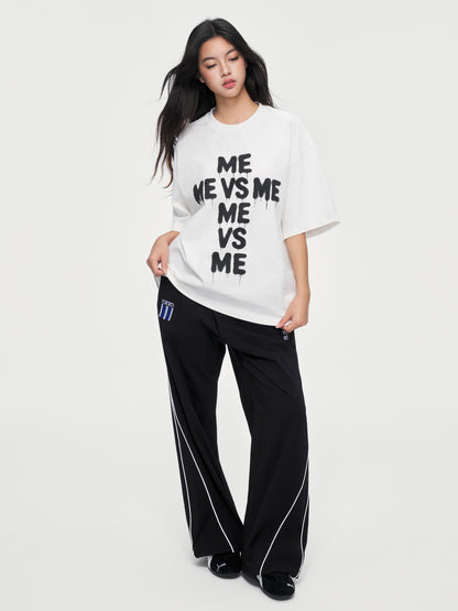 Piping Wide-Leg Track Pants