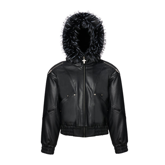 FUR-TRIM LEATHER JACKET